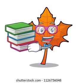 Student with book red maple leaf mascot cartoon