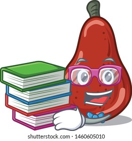 Student with book red pears put into cartoon fridge