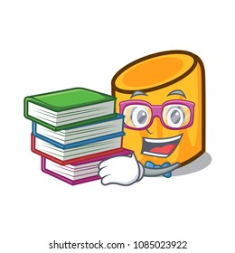 Student with book rigatoni mascot cartoon style