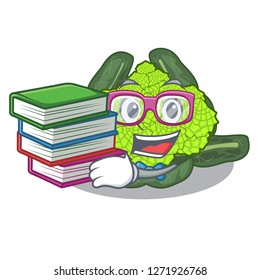 Student with book roman cauliflower isolated on the mascot