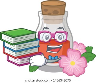 Student with book rosehip seed oil on a mascot