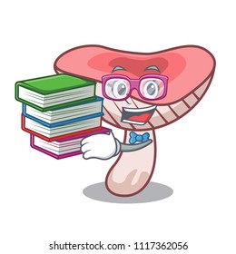 Student with book russule mushroom mascot cartoon