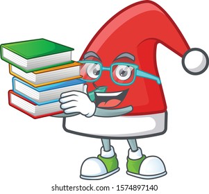 Student with book santa claus hat mascot cartoon character style