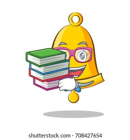 Student with book school bell character cartoon