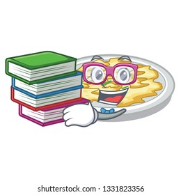 Student with book scrambled egg isolated with in cartoon