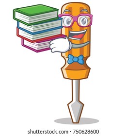Student with book screwdriver character cartoon style