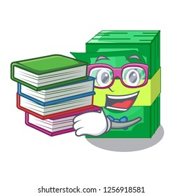 Student with book set money in packing bundles cartoon