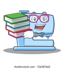Student with book sewing machine emoticon character