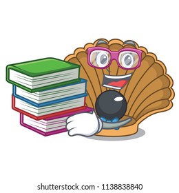 Student with book shell with pearl mascot cartoon