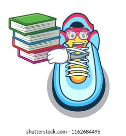 Student with book sneaker mascot cartoon style