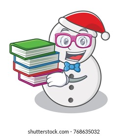 Student with book snowman character cartoon style