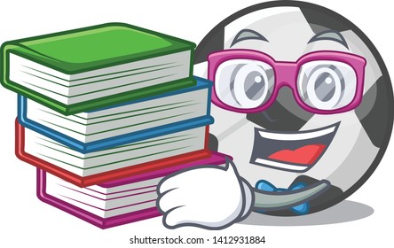 Student with book soccer ball on the character field