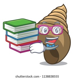 Student with book spiral shell mascot cartoon