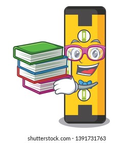 Student with book spirit level in a cartoon bag