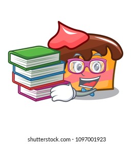 Student with book sponge cake mascot cartoon