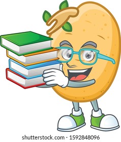 Student with book sprouted potato tuber on mascot cartoon character style