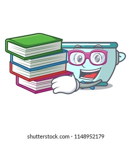 Student with book steel pot mascot cartoon