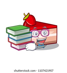 Student with book strawberry cake mascot cartoon