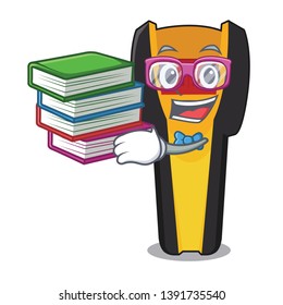 Student with book stud friends above wooden cartoon table