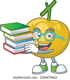 Student with book sweet araza in cartoon mascot style
