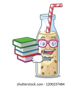 Student with book sweet banana smoothie isolated on mascot