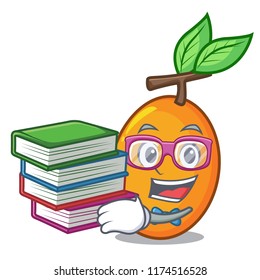 Student with book sweet yellow plum isolated on mascot