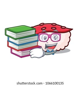 Student with book tako sushi mascot cartoon