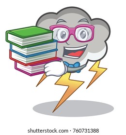 Student with book thunder cloud character cartoon