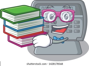 Student with book toy security alarm on the cartoon