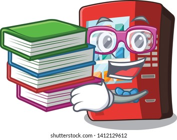 Student with book toy vending machine above cartoon table