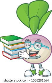 Student with book turnip on mascot cartoon character style