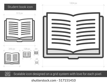 Icono de línea vectorial del libro estudiantil aislado en fondo blanco. Icono de línea de libro estudiantil para infografía, sitio web o aplicación. Icono escalable diseñado en un sistema de cuadrícula.