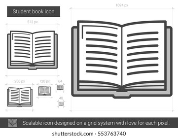Icono de línea vectorial del libro estudiantil aislado en fondo blanco. Icono de línea de libro estudiantil para infografía, sitio web o aplicación. Icono escalable diseñado en un sistema de cuadrícula.