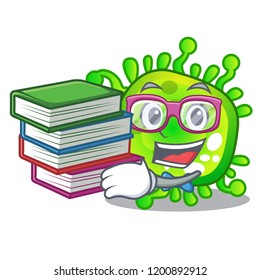 Student with book virus cells bacteria microbe isolated mascot