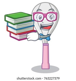 Student with book whisk character cartoon style