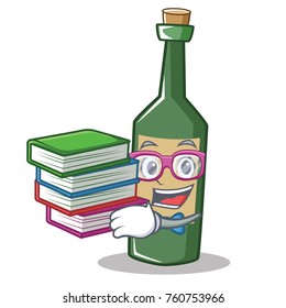 Student with book wine bottle character cartoon