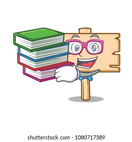 Student with book wooden board mascot cartoon