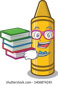 Student with book yellow crayon isolated in the mascot