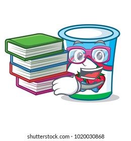 Student with book yogurt mascot cartoon style