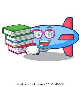 Student with book zeppelin mascot cartoon style