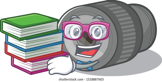 Student with book zoom lens on the mascot table