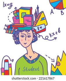 Student with books, data, infographics - abstract placard