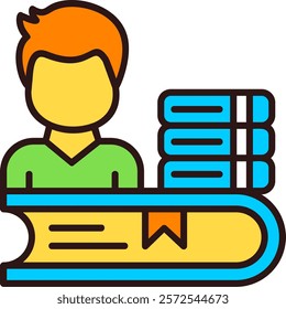 Student with books Flat Style Sample EPS Icon