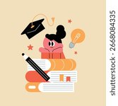 Student with Books and Graduation Elements