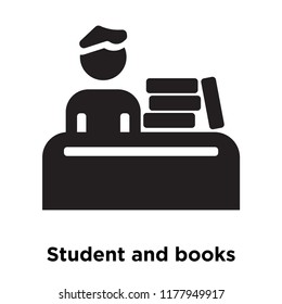 Student and books icon vector isolated on white background, logo concept of Student and books sign on transparent background, filled black symbol