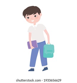 student boy book backpack cartoon