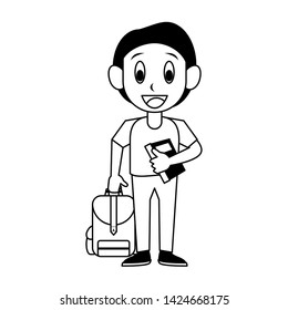 Student boy with book and luggage cartoon vector illustration graphic design
