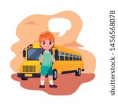 student boy and bus transport back to school