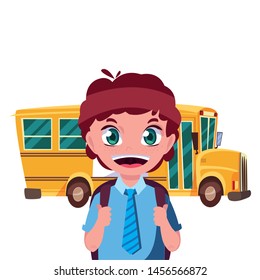 student boy and bus transport back to school