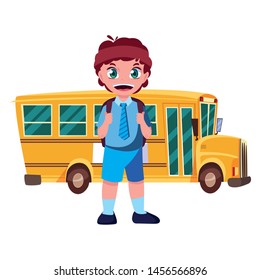 student boy and bus transport back to school